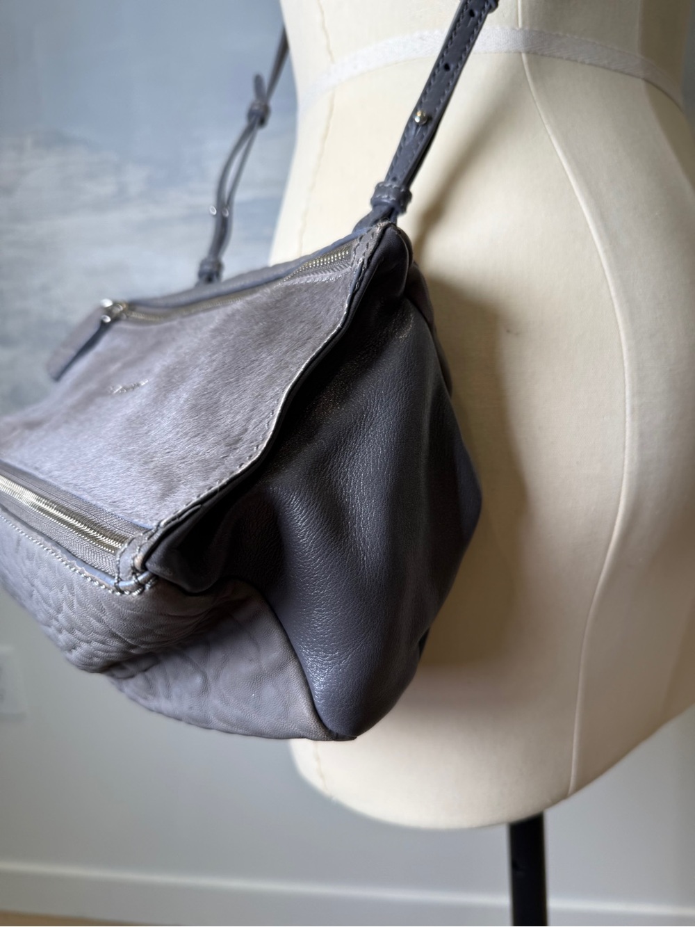 Givenchy Gray Pony & Pebbled Leather Crossbody Pandora - Picture 9 of 16